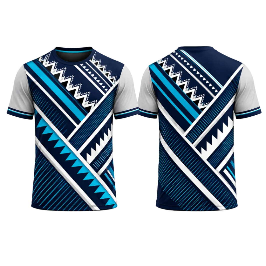 Custom Navy Blue Grey Geometric Patterned Esports Jersey front view