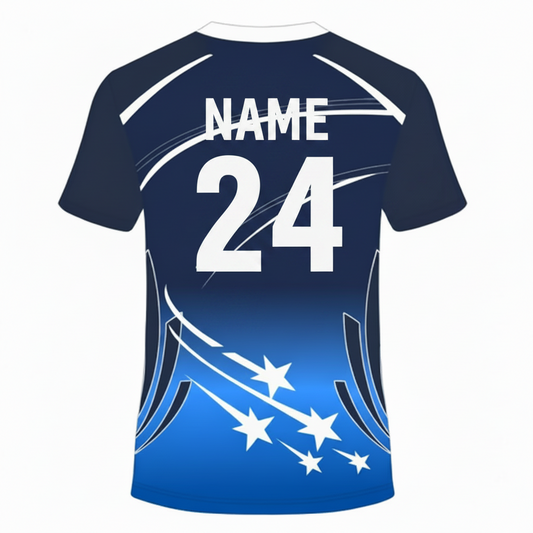Custom navy blue starwave esports jersey back side with personalized gamer name and number