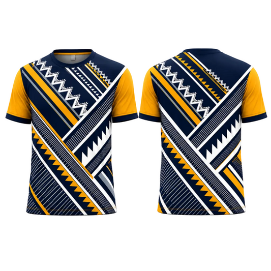 Custom Navy Blue Yellow Tribal Pattern Esports Jersey front view