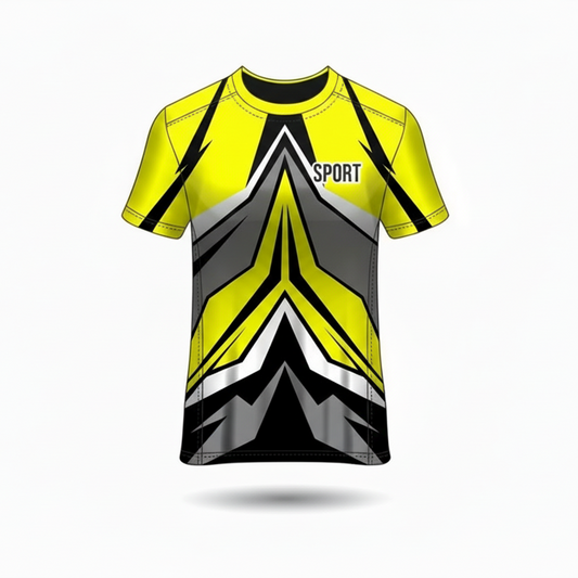 Custom neon yellow grey esports jersey front view with premium gaming design