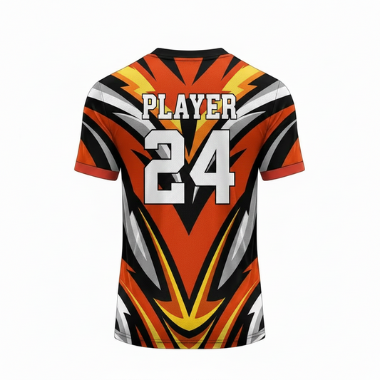 Orange grey black custom esports jersey back side with player name and number