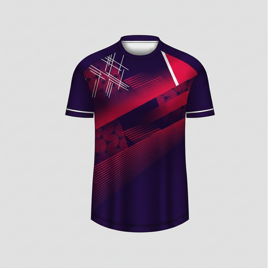 Custom purple crimson esports jersey front view with premium gaming design