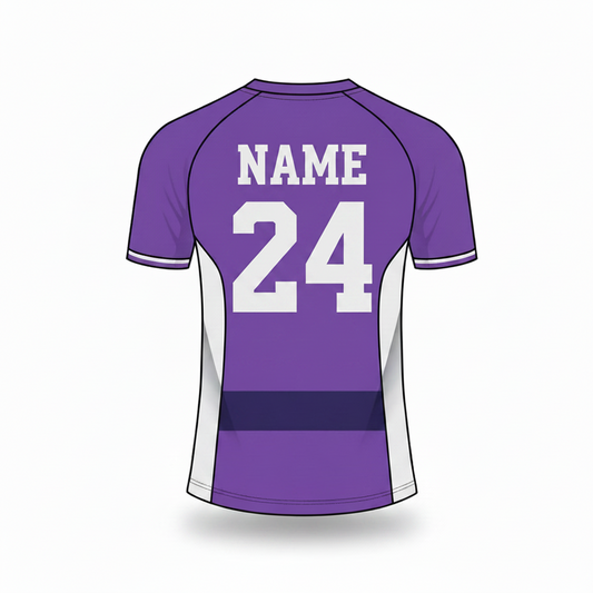 Purple custom esports jersey back side with player name and number