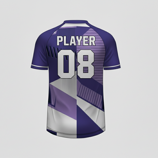 Custom purple steel matrix esports jersey back side with personalized gamer name and number