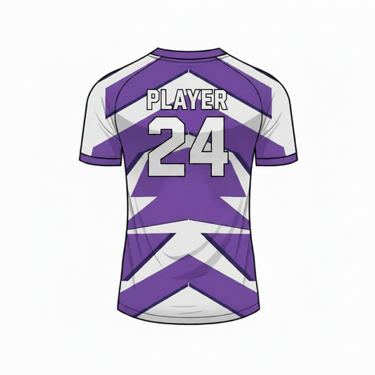 Purple white custom esports jersey back side with player name and number