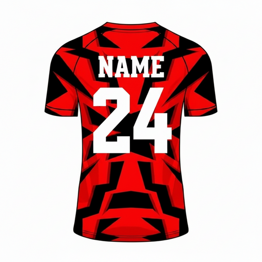 Red black custom esports jersey back side with player name and number