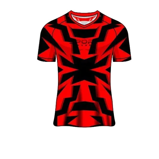Custom red black burst esports jersey front view