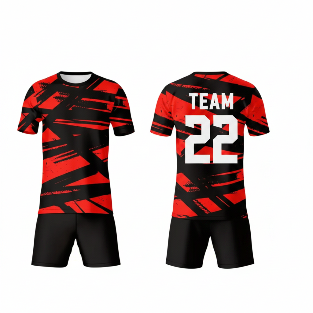 Next print Red Black Sports T-Shirt and Shorts Set | Custom Printed Cricket & Football Uniform | Lightweight Gym Wear