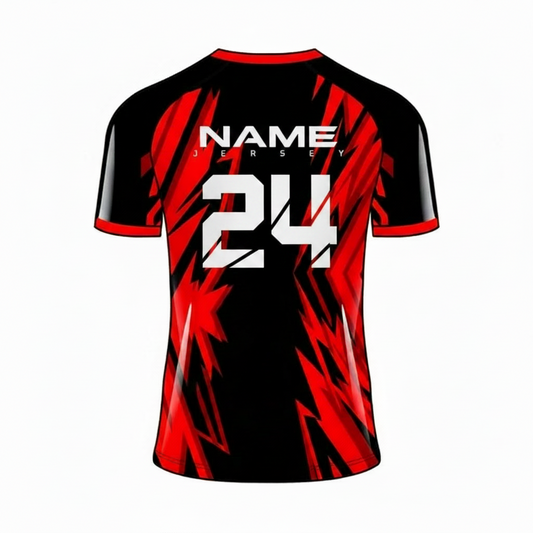 Red black slash custom esports jersey back side with player name and number
