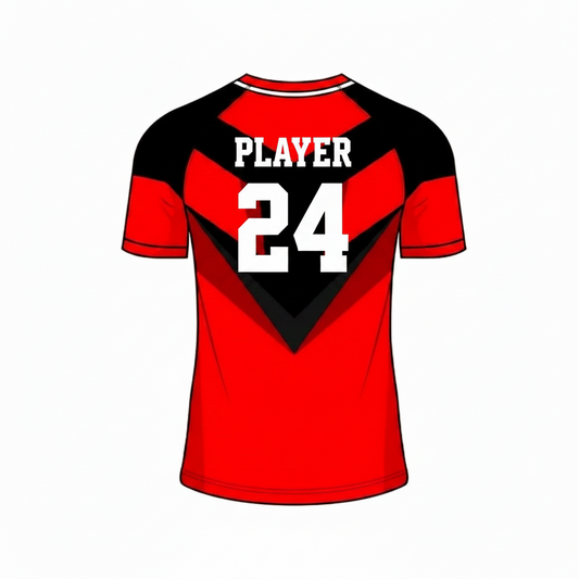 Red black custom esports jersey back side with player name and number