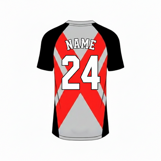 Red gray custom esports jersey back side with player name and number