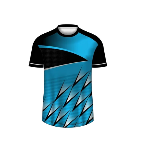 Custom sky blue razor strike esports jersey front view with premium gaming design