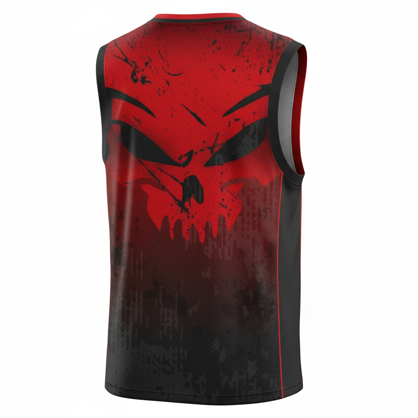 Next Print Red Black Skull Basketball Jersey – Custom Sleeveless Sports Uniform | NextPrint India
