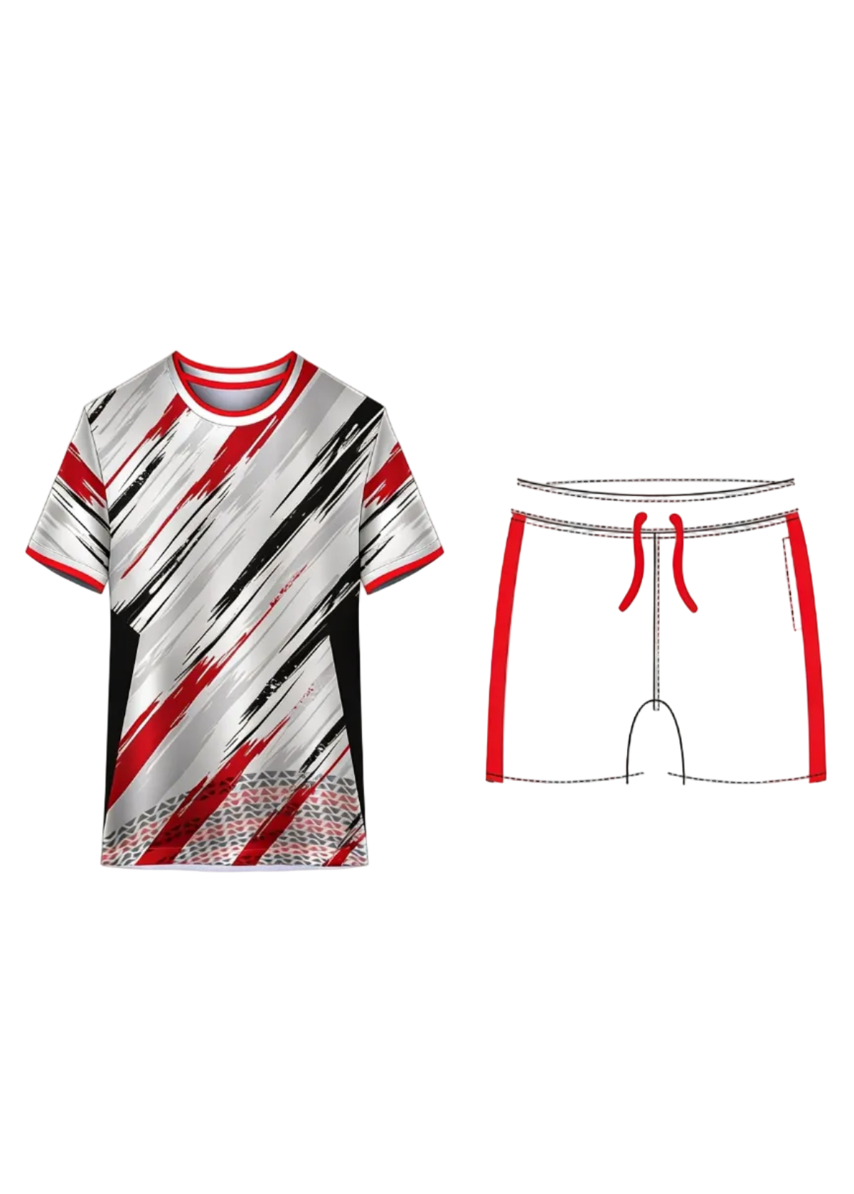 White red and black custom sports jersey with matching shorts for cricket, football and volleyball team uniform sublimation printing