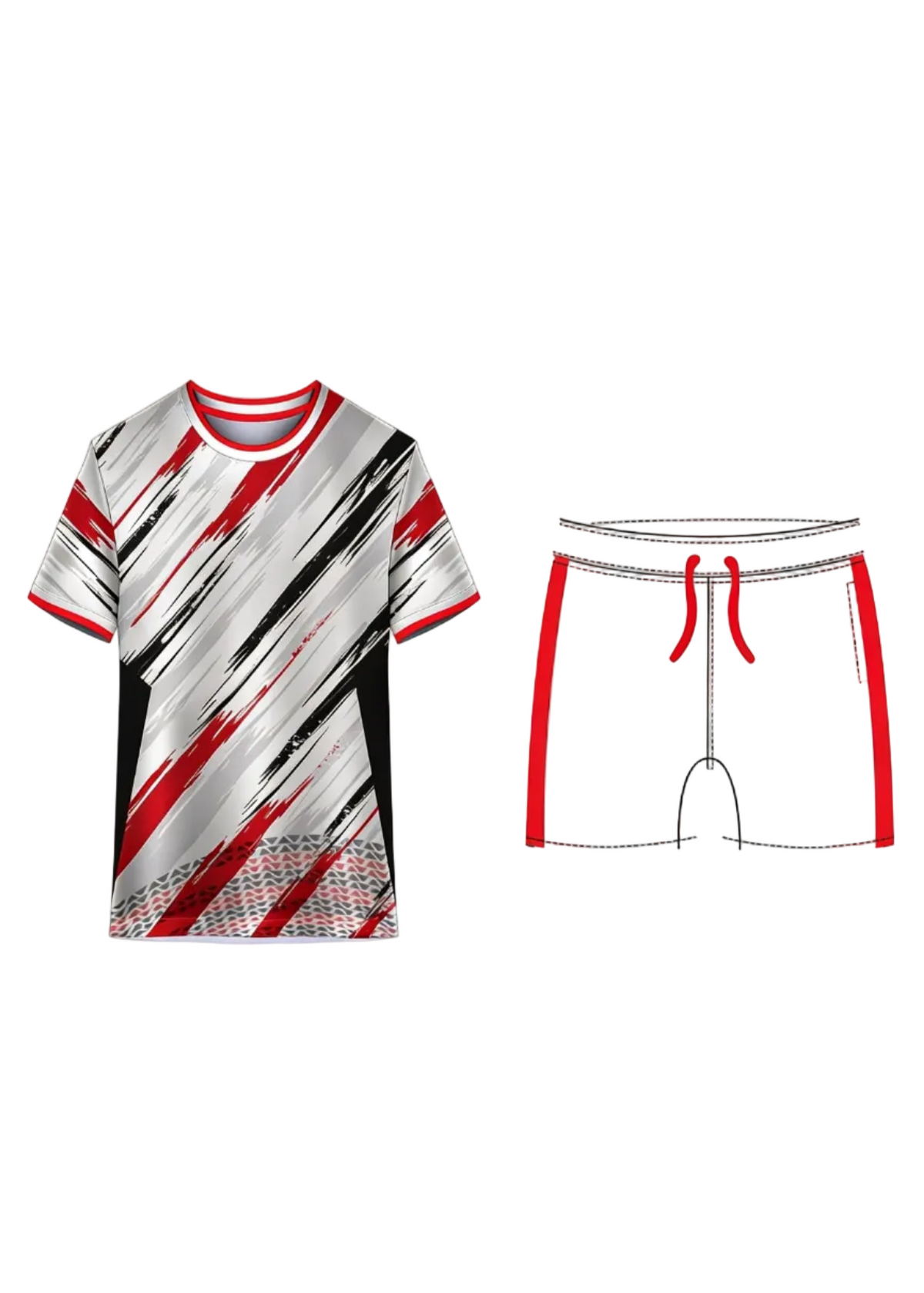 White red and black custom sports jersey with matching shorts for cricket, football and volleyball team uniform sublimation printing