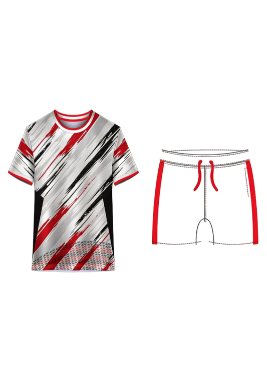 White red and black custom sports jersey with matching shorts for cricket, football and volleyball team uniform sublimation printing