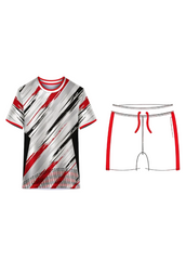 White red and black custom sports jersey with matching shorts for cricket, football and volleyball team uniform sublimation printing