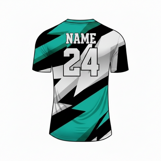 Teal black fusion custom esports jersey back side with player name and number