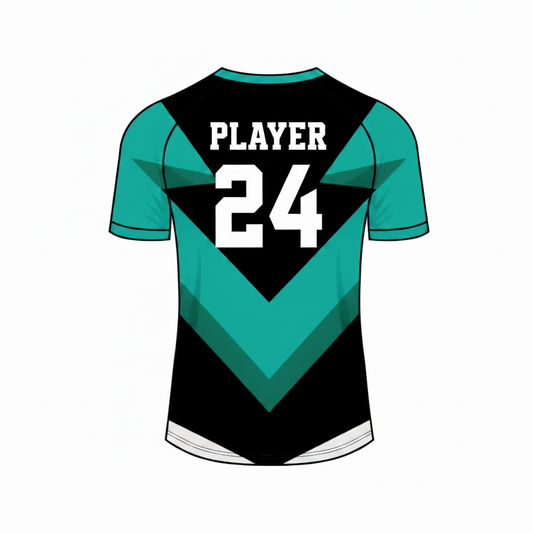 Teal black custom esports jersey back side with player name and number
