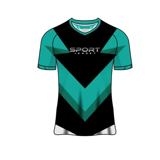 Custom teal black strike esports jersey front view