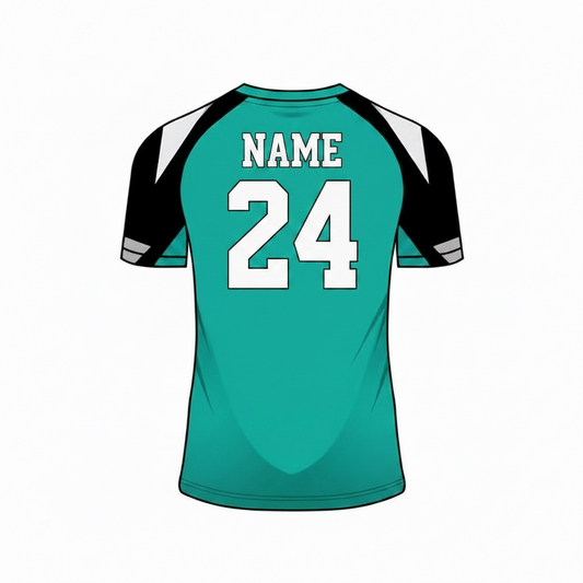 Teal black white custom esports jersey back side with player name and number