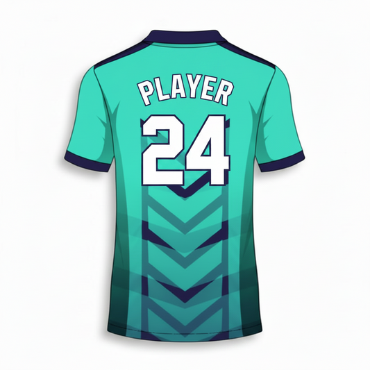 Teal blue custom esports jersey back side with player name and number