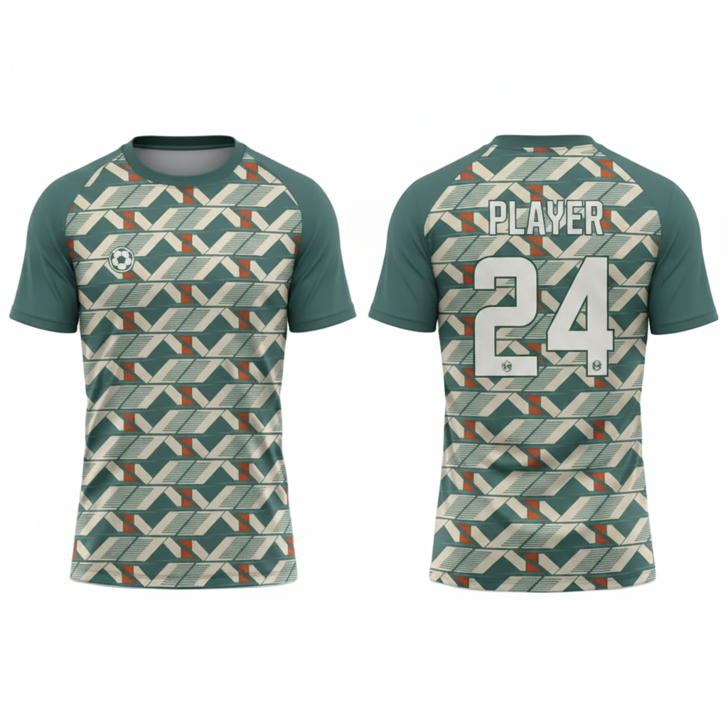 Teal geometric patterned esports jersey back view