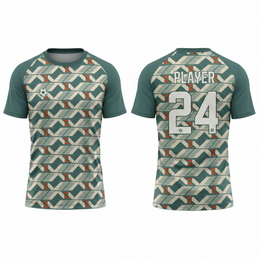 Teal geometric patterned esports jersey back view