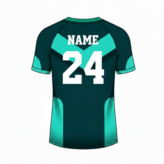 Teal green geo matrix custom esports jersey back side with player name and number