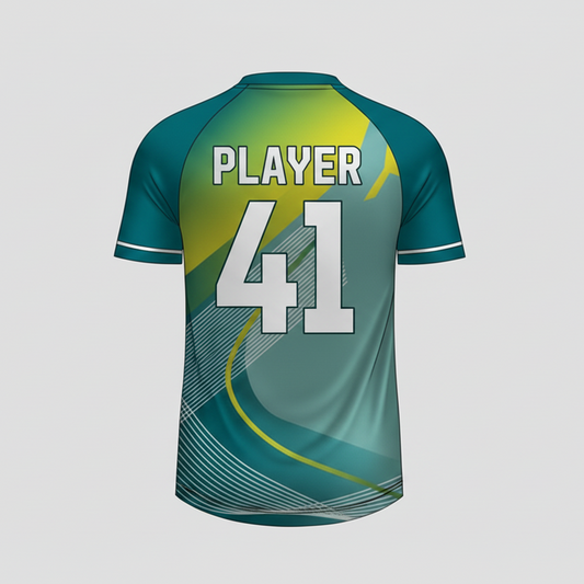 Custom teal green esports jersey back side with personalized gamer name and number