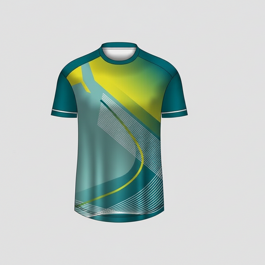Custom teal green neon curve esports jersey front view with premium gaming design
