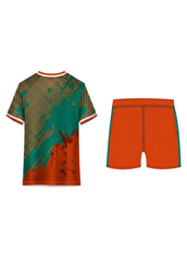 Next print Custom Teal & Orange Sports Jersey with Shorts Set – Geometric Pattern Cricket & Football Uniform | Personalized Team Kit India
