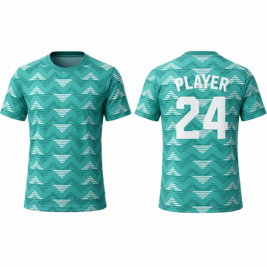 Teal white geometric esports jersey back view