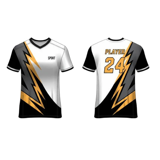 White black gold strike custom esports jersey back side with player name and number