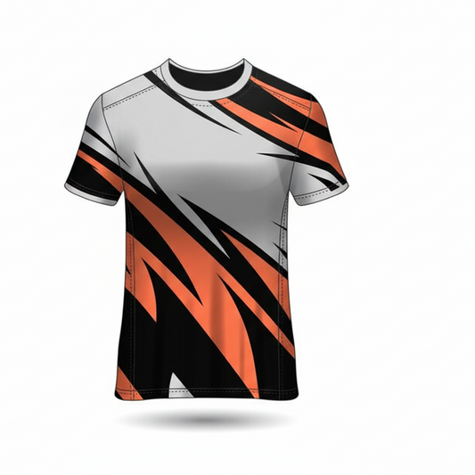 Custom white orange blaze strike esports jersey front view with premium gaming design