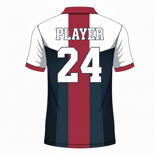 White red navy blue custom esports jersey back side with player name and number