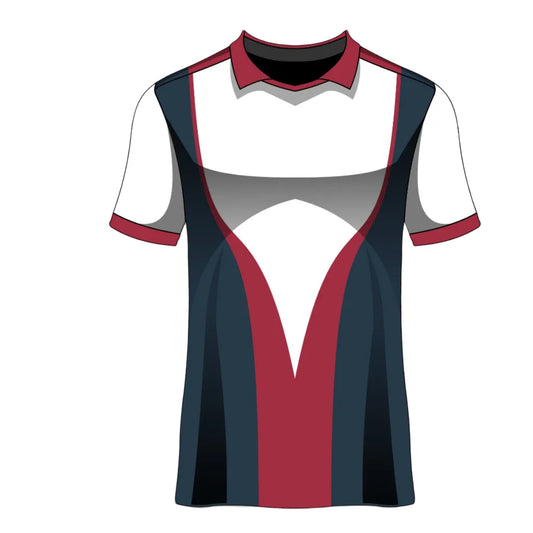 Custom white red navy blue striped esports jersey front view