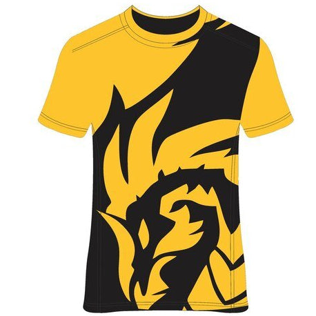 Custom yellow black dragon strike esports jersey back side with personalized gamer name and number
