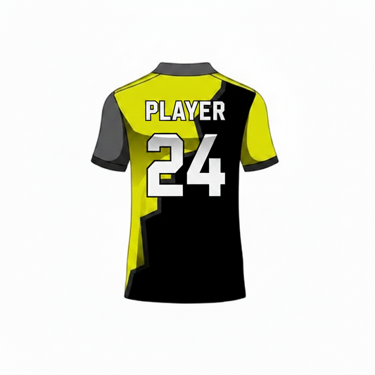 Yellow black custom esports jersey back side with player name and number