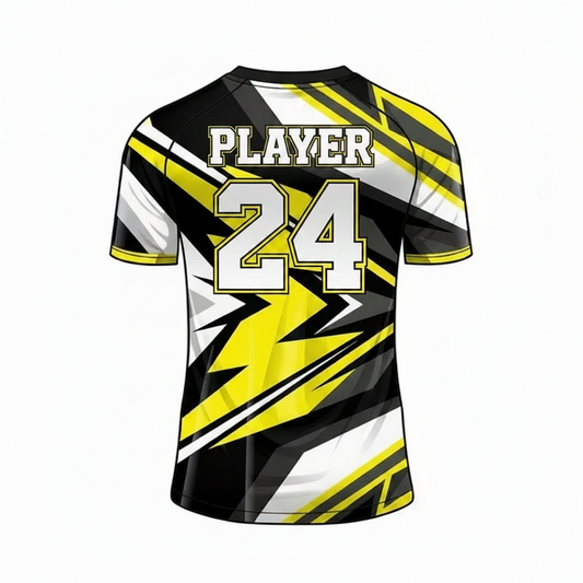 Yellow black lightning custom esports jersey back side with player name and number