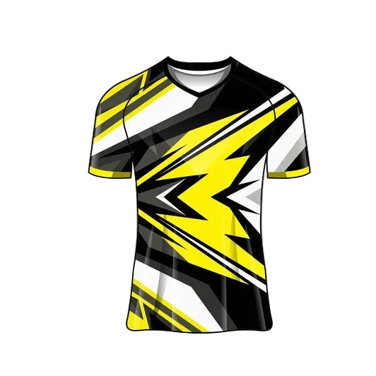 Custom yellow black lightning esports jersey front view