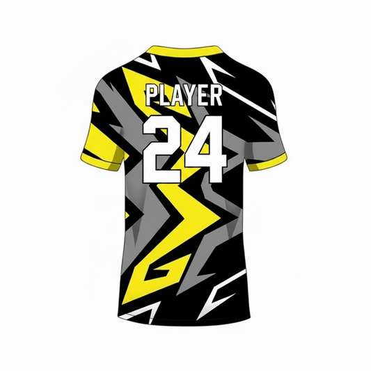 Yellow black custom esports jersey back side with player name and number