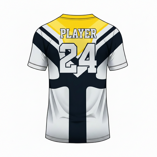 Yellow black white geometric custom esports jersey back side with player name and number