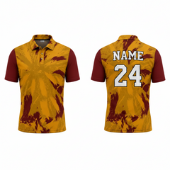Yellow maroon tie-dye pattern esports polo jersey back view
