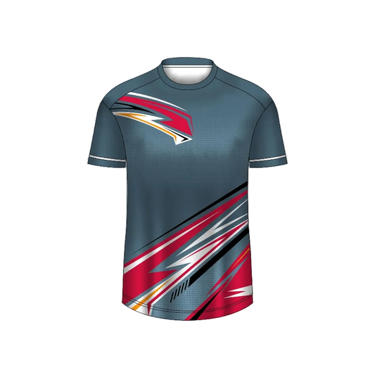Customized steel grey velocity esports jersey front view with premium gaming design
