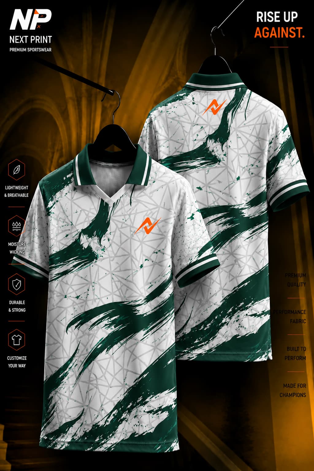 Emerald Brushstroke Performance Polo Jersey