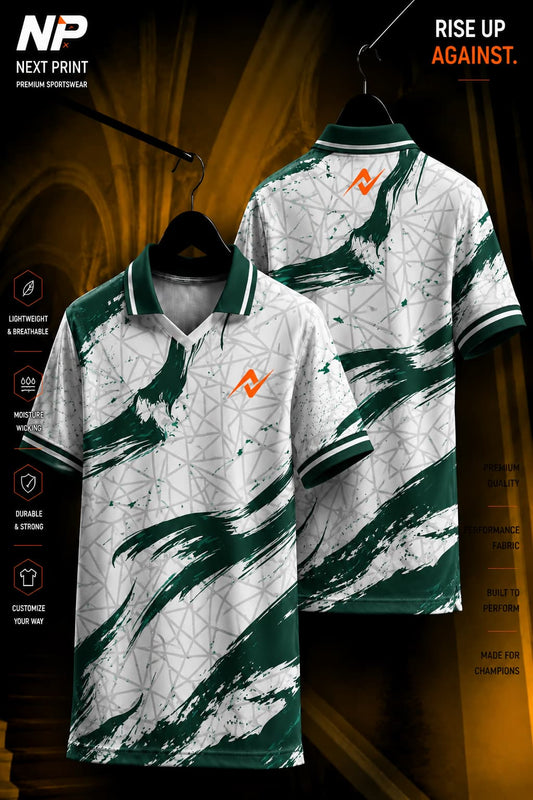 Emerald Brushstroke Performance Polo Jersey