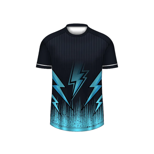 Dark blue thunder strike esports gaming jersey front view