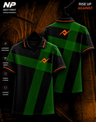 Dark green and black cross stripe polo sports jersey front and back mockup by Next Print