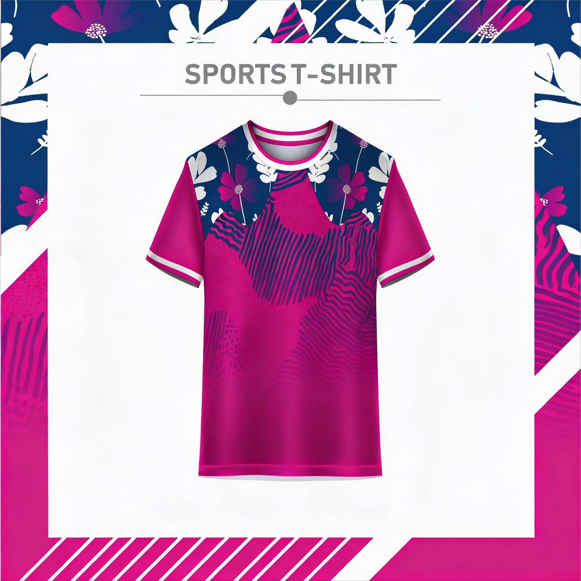 Floral pink and blue custom sports t-shirt for men and women by NextPrint